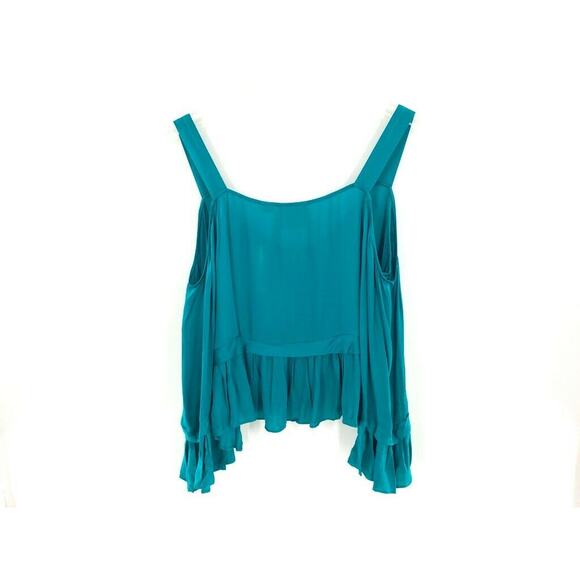 Maeve Womens Blouse Sz M Cold Shoulder Ruffles Viscose Turquoise NEW - Picture 2 of 10